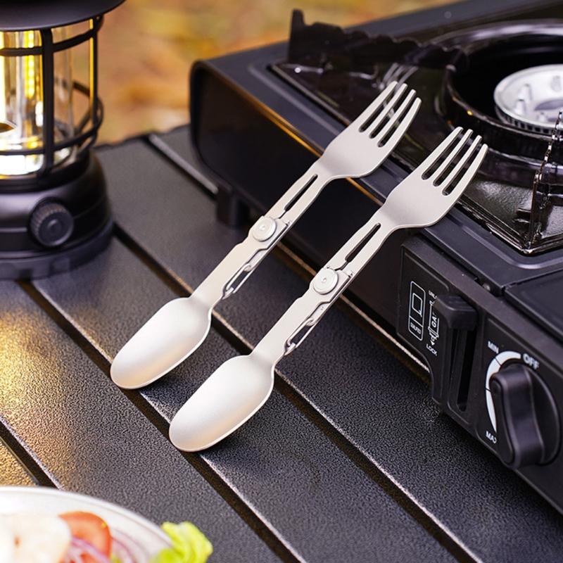 Double Head Titaniums Camping utensils Foldables Spoon Fork for Outdoor Adventures Backpacking Lightweight Terse Gear