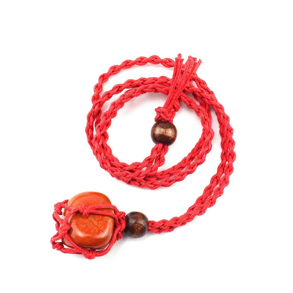 Natural Stone Mesh Pocket Woven Necklace Pendant Adjustable Retractable Mesh Pocket Hand Woven Necklace N557
