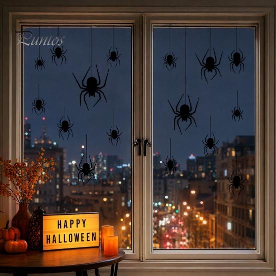 Window Clings Halloween Spider Static Cling, Black Silhouette Glass Wall Sticker, No Residue Self-Adhesive Decal Spooky Decal, Decor for Home