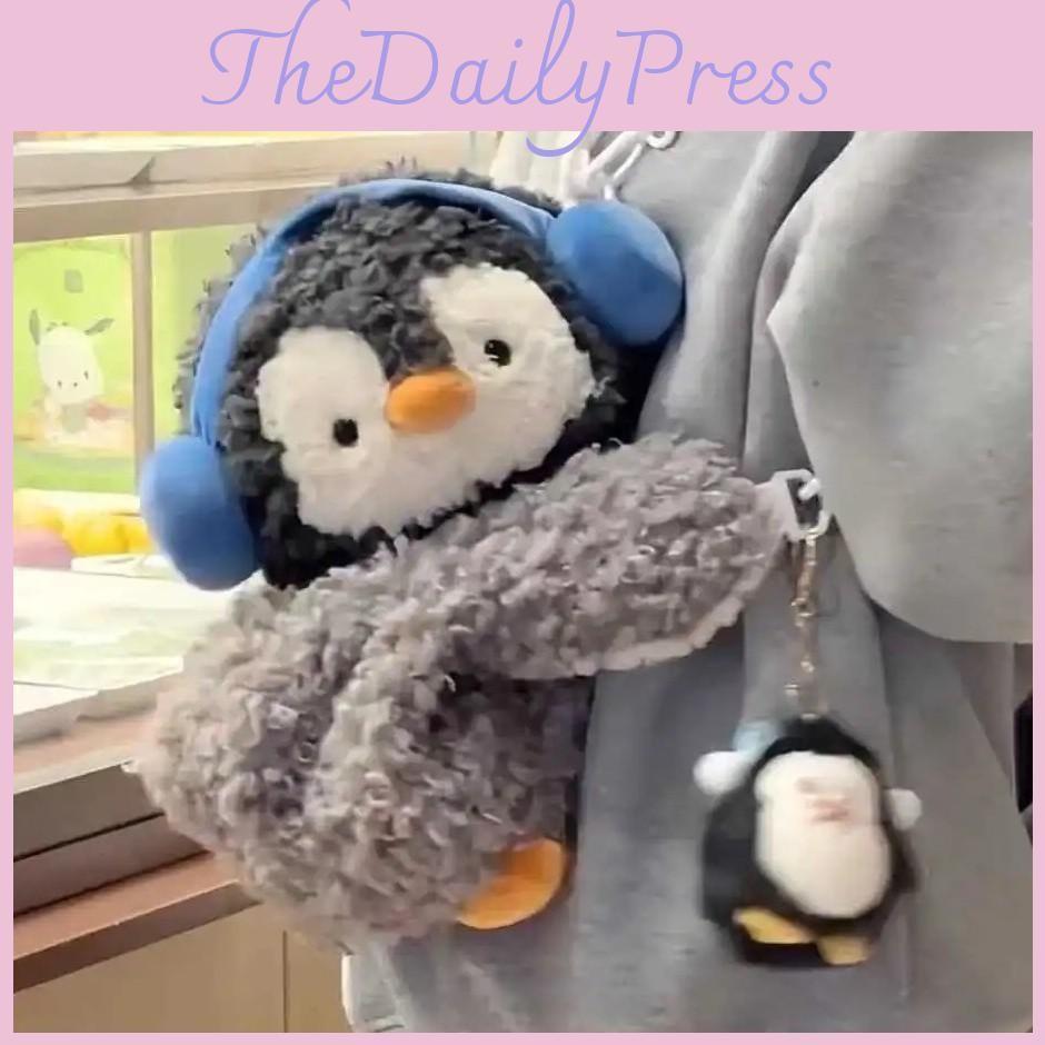 Adorable Little Penguin Plush Crossbody Bag With Open Front Children Pocket