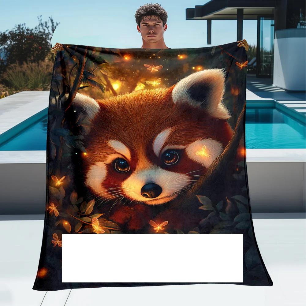 

Customizable red panda blanket, soft and warm flannel, digital printing, suitable for sofa bed travel, camping and office use 76x102cm