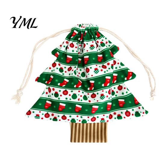 Large Small Storage Christmas Tree Shaped Gift Bags with Drawstring, Reusable Holiday Fabric Bags, Winter Goodie Pouches for Present Wrapping,