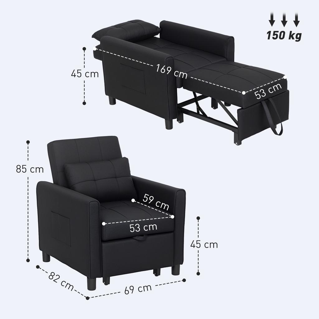 Linen-Look Single Chair Bed - Black