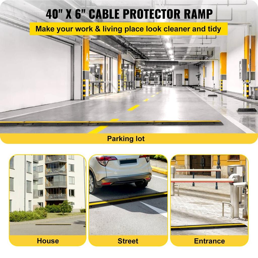 4 Pack of 1-Channel Rubber Cable Protector Ramps Heavy Duty 18000Lbs Load Capacity Cable Wire Cord Cover Ramp Speed Bump Driveway Hose Cable Ramp