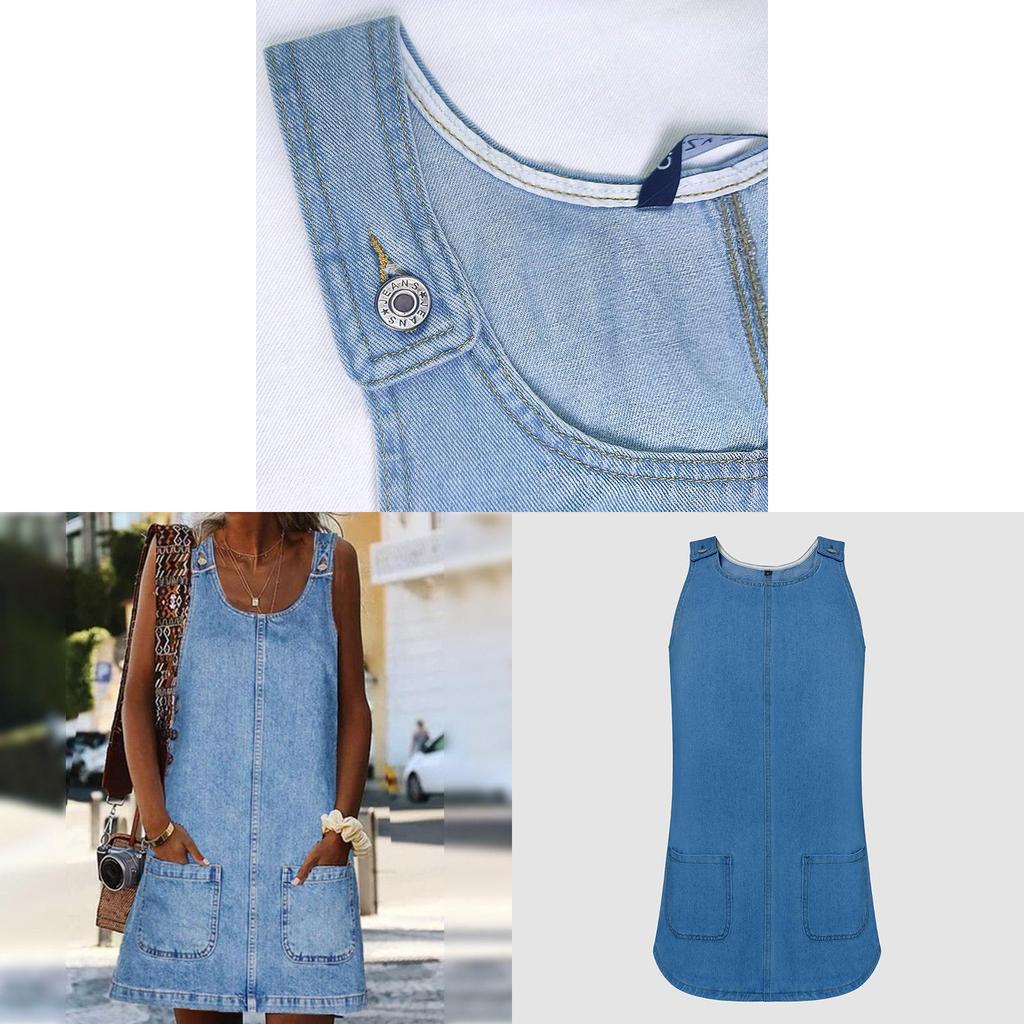 Denim Dress For Women Summer Sleeveless A Line Casual Cotton Polyester Fabric
