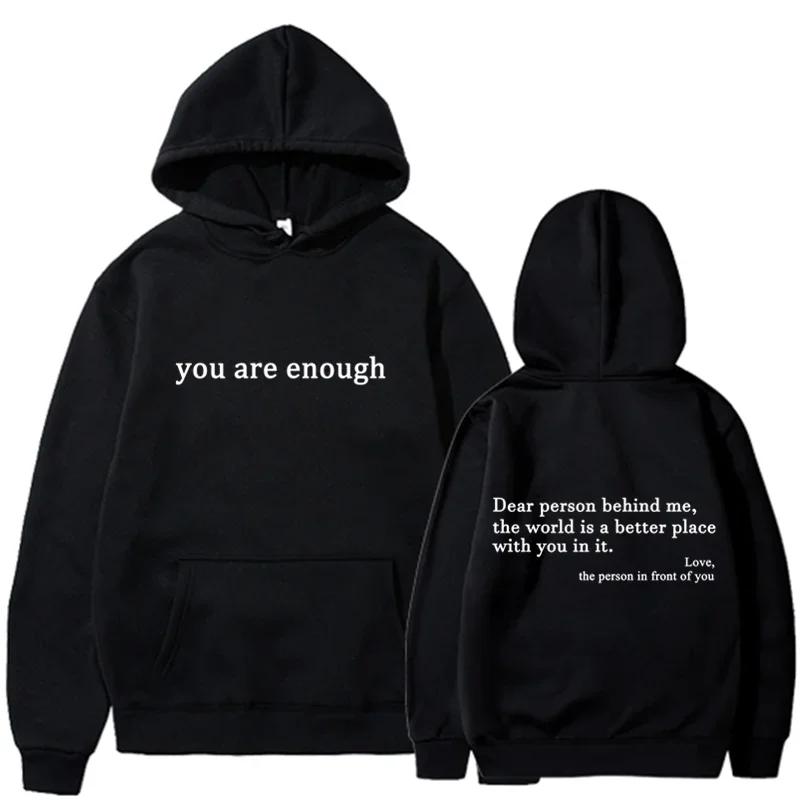 2025 Trendy You Are Enough Printed Hoodie Men's and Women's Pullover Retro Hoodie Street Hip Hop Unisex Hoodie Top