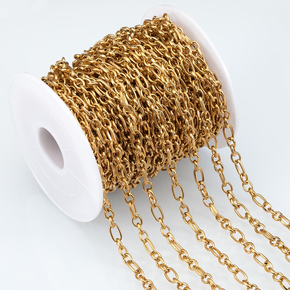 No Fade 1Meter Stainless Steel Gold Plated Embossed Link Chains DIY Women Men Necklaces Bracelets Jewelry Making Bags Chain Bulk