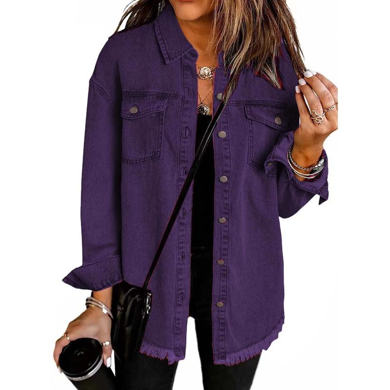 Washed Denim Jacket Women Autumn Tassel Lapel Jeans Female Casual Loose Long Sleeve Single Breasted Outerwear Shirts Coat