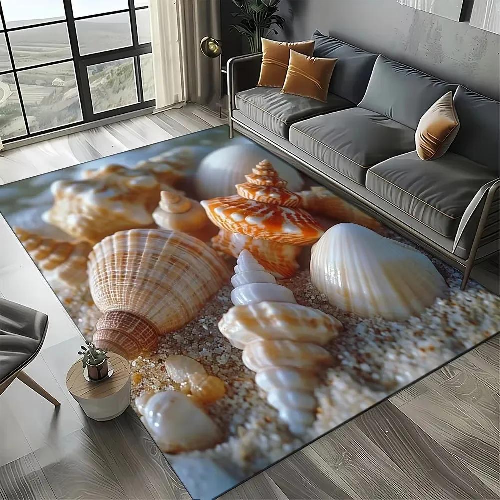 Starfish Beach Shell Sand Pattern Area Rug Coastal Ocean Carpet for Living Room Bedroom Kids Play Room Non-Slip Floor Mat