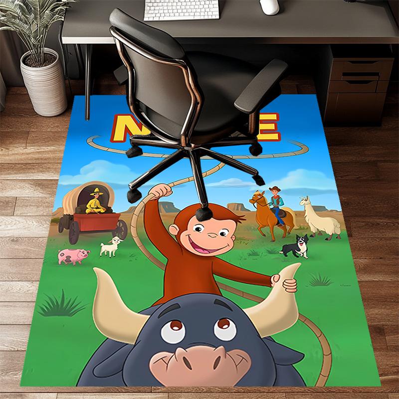 Custom Curious George Mat Personalized Name, Polyester Washable Indoor Entryway Rug, Gift for Christmas, Easter, Thanksgiving Day