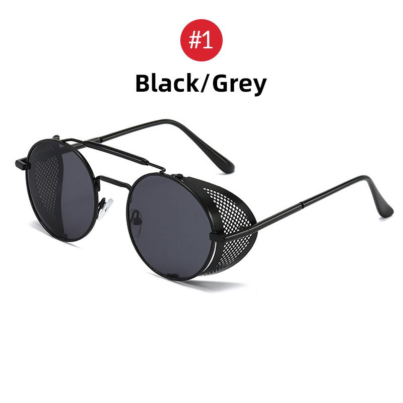 VIVIBEE Steampunk Sunglasses Men 2025 Trending Gothic Round Alloy Red Metal Punk Goggles Retro Party Sun Glasses