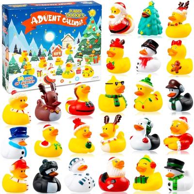 Calendario de Adviento 2025 Patos de Navidad, 24 piezas Calendario de Adviento de Pato de Goma 24 Días de Cuenta Atrás de Navidad Juguetes para Favores de Fiesta de Navidad Niños Niños Pequeños