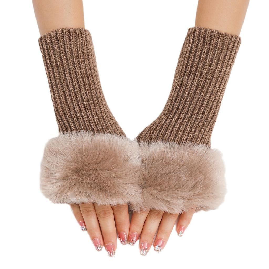 Fine textured Short Woolen Gloves Autumn and Winter Woolen Gloves Women's False Sleeves Knitted Warm Finger Exposing Arm Covers