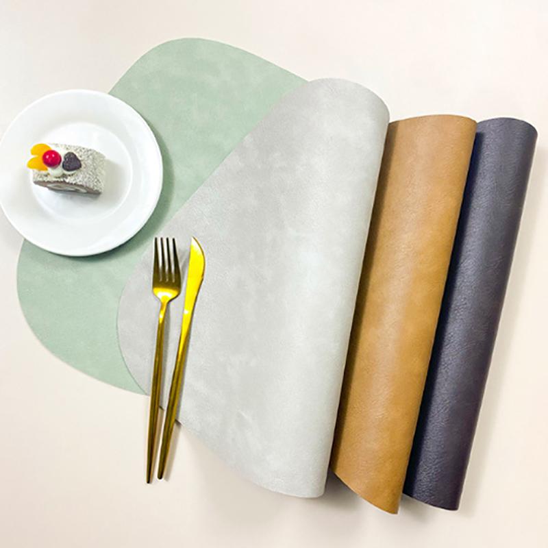 Suport de masă din piele PU în formă de lacrimă, cu textură imitație piele de vacă, față-verso, impermeabil, protector de masă pentru suport de masă elegant