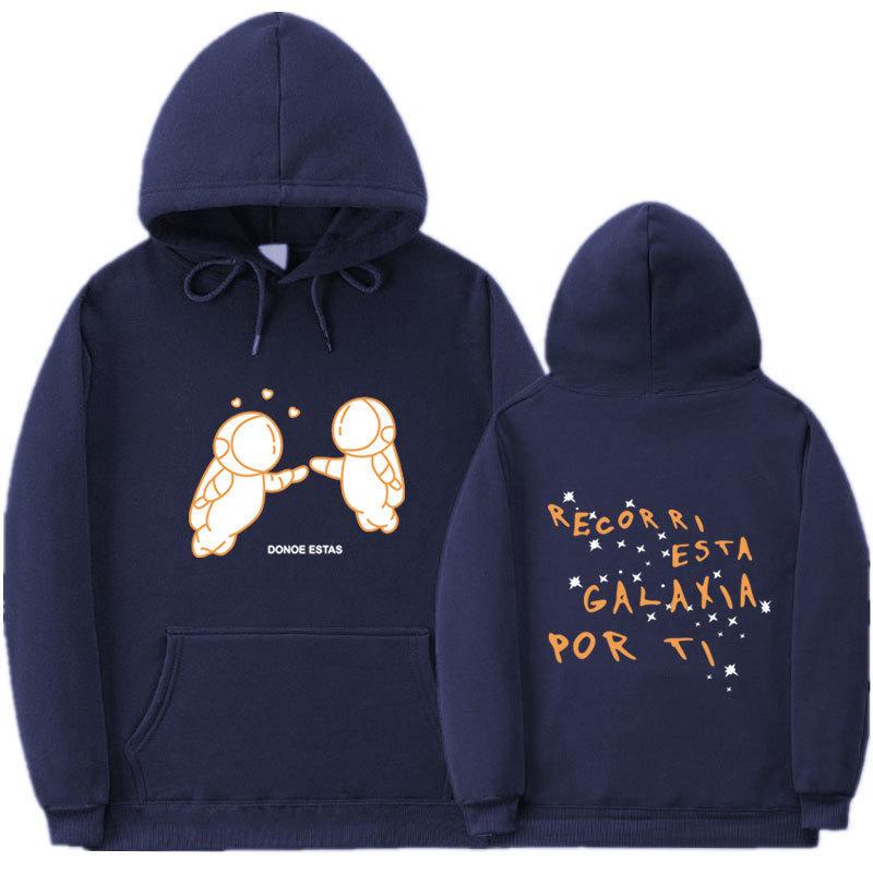 Foreign trade new fashion printing double astronaut hooded loose sweater casual men s and women s casual sports sweater S