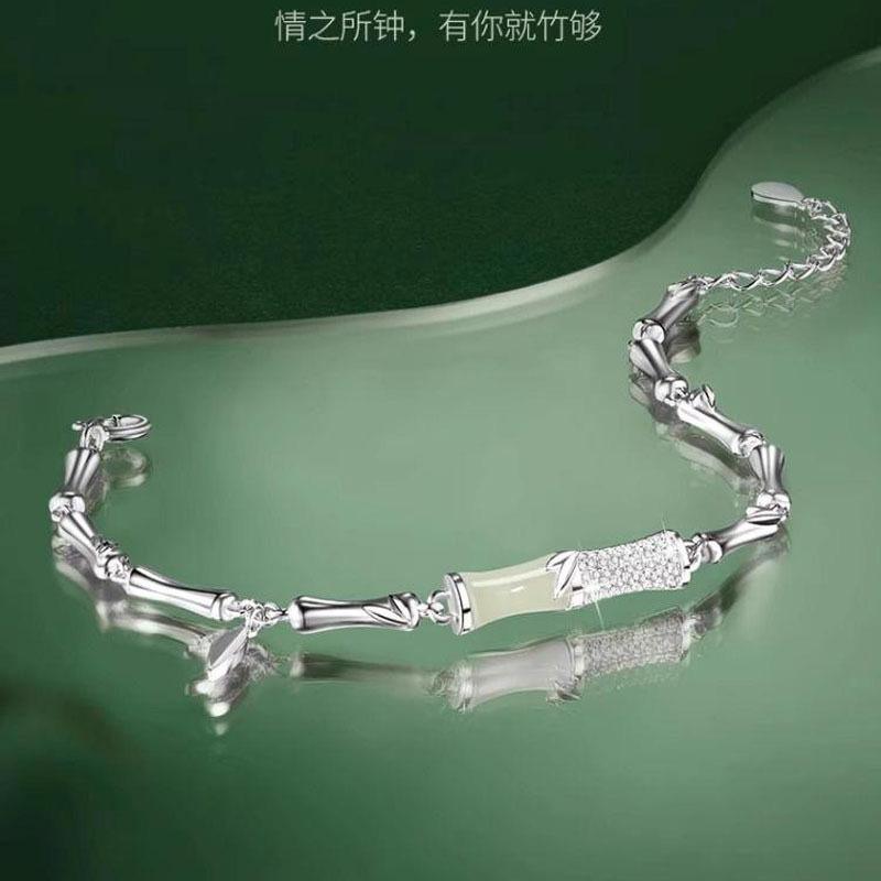 New Chinese Bamboo Joint Imitation Hetian Jade Bracelet Women's Light Luxury High-end Sense of National Style Niche Birthday Gift Jewelry