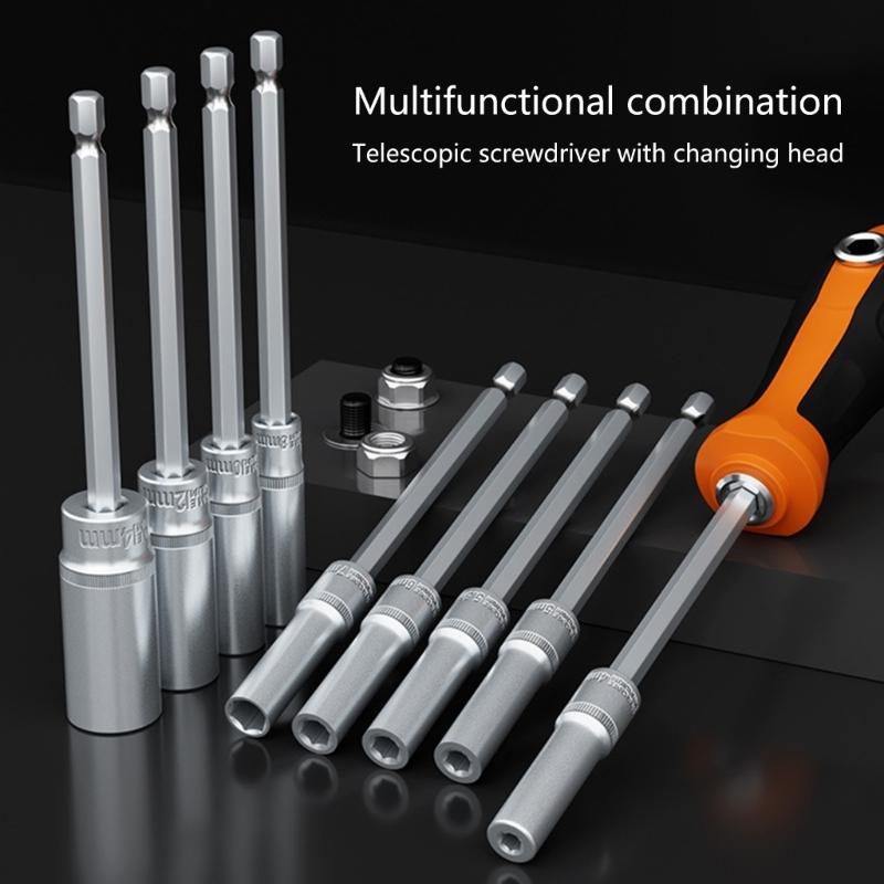 Extra Long Socket Wrench 4-14mm Hex Bit Socket Nut Driver for Screwdriver Easy Installation and Mechanical Repairs Tool
