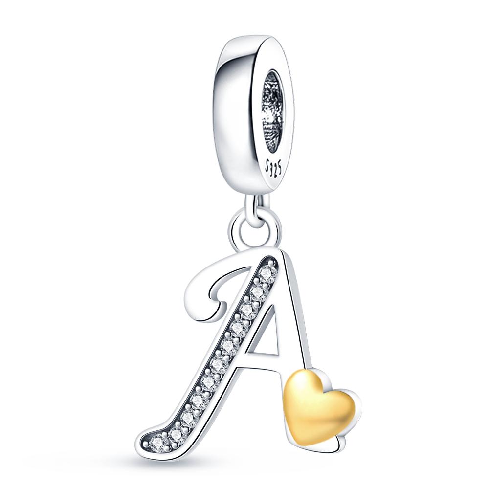 Copper Plated Diy Alphabet Charms Beads Love Heart Letter Gift Dangle Fit Original 3Mm Bracelet Bangle Jewelry Marking