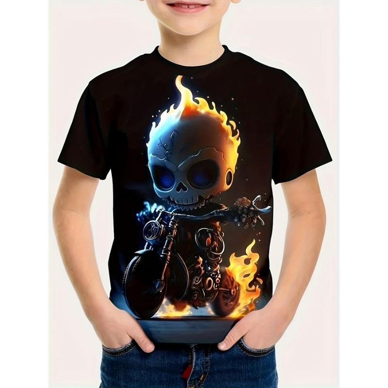 Kids Clothes Boys Tshirt Short Sleeve 3D Skull Print Children Summer Clothes Creative Stylish Streetwear Round Neck Girl Clothes