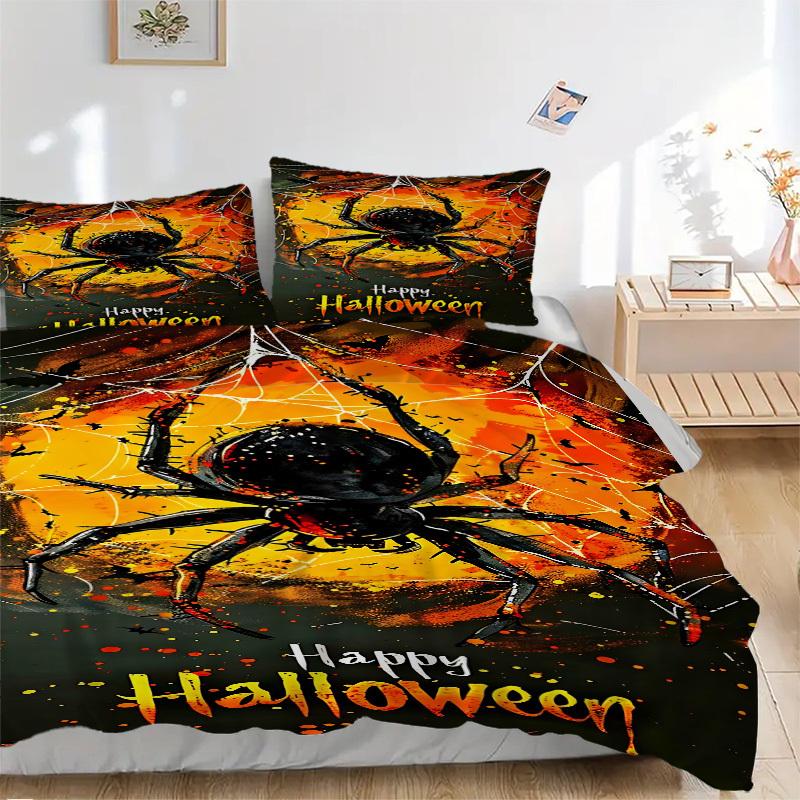 3pcs Halloween Spider Bedding Set, Includes Without Pillow Inserts, Soft Comfortable Bedding Set,All-Season Use a0924034