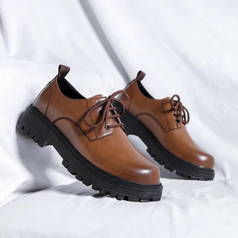 FashionFashionable Brand Men's Genuine Leather British Style Thick Bottomed Workwear Shoes Men's Comfortable Large Toe Leather Shoes