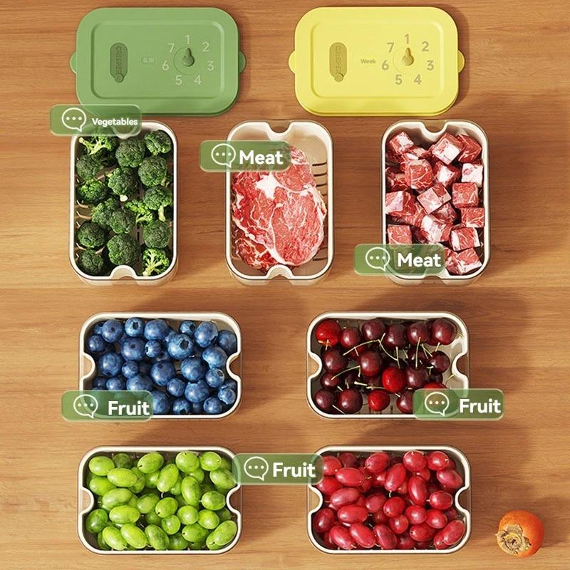 Refrigerator Sealed Box for Vegetable Fruit Crisper Box with Drain Basket Double-layer Food Organizer Containers Reusable Case