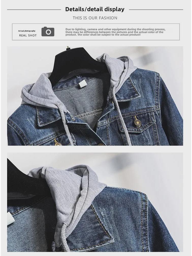 Women's Trendy Denim Short Jacket, Hooded, Long-Sleeved, Slim Fit - Japanese and Korean Style for Spring and Autumn 2025.