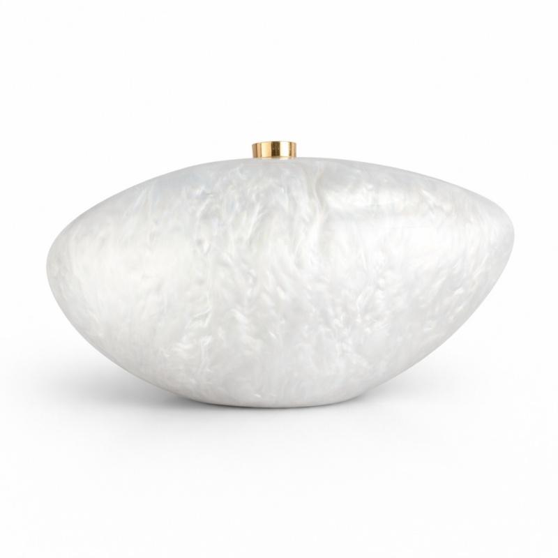 

2026 Fashion Pearl Chain Goose Egg Shaped Handbag New Acrylic Irregular Shaped Mini Box Bag Handheld Party Clutch Purse