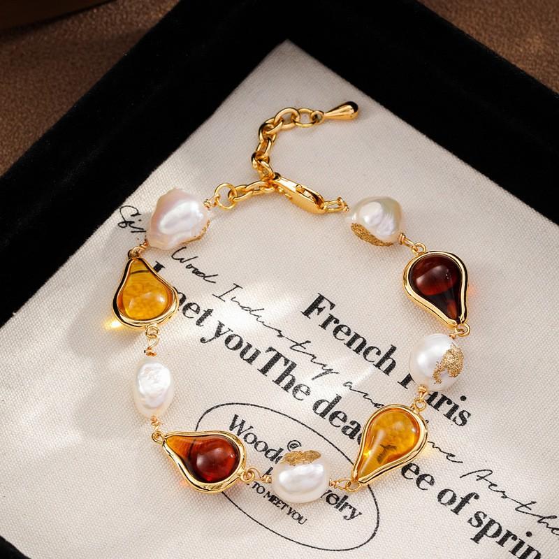 Handmade Baroque Pearl Bracelet Women Waterdrop Shape Vintage Style With Crystal Accents Lightweight Elegant Jewelry Baroque Pearl Glass Crystal: NL02433B