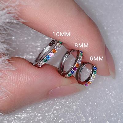 Äkta 925 Silverfärgade Zirkon 6MM 8MM 10MM Creoler för Modekvinnor Fint Smycke Minimalistiska Accessoarer