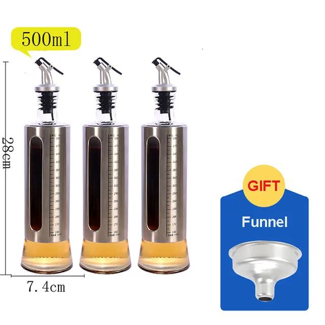 Stainless Steel+Glass Oil Bottle Gravy Boats,Leak-proof Soy Sauce Vinegar Cruet Storage Bottle Dispenser,Kitchen Cooking Tools