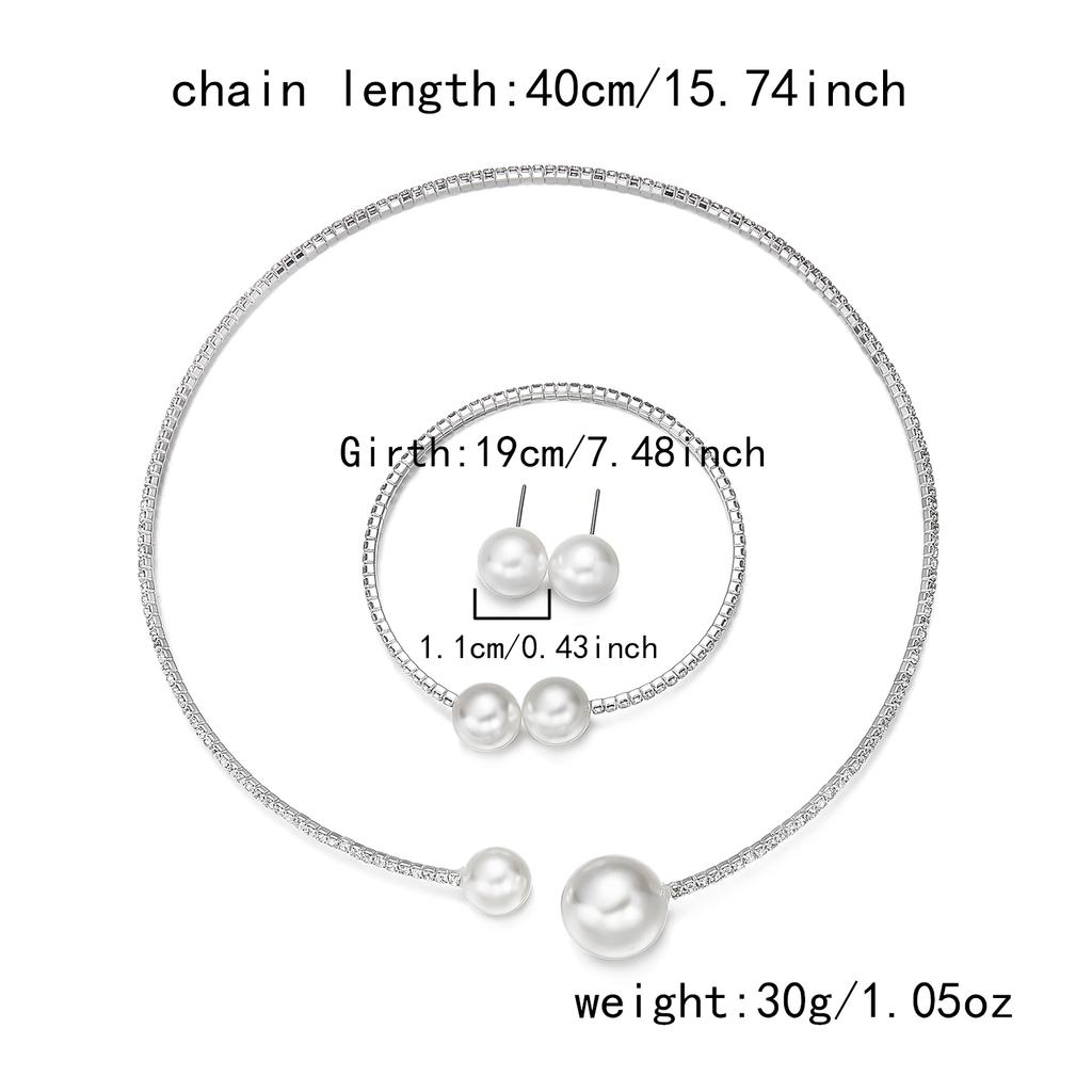 Luxury Pearl Rhinestone Choker Necklace & Bracelet Set for Women Elegant Silver Color Collar Bridal Wedding Jewelry Accessories