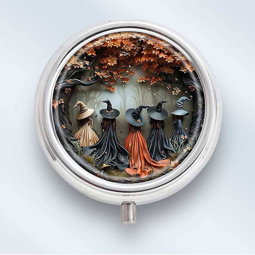 

Portable Pill Box with 3 Compartments, Mini Metal Medicine Organizer Case, Cute Printed Pill Container for Vitamins, Pills, Jewelry, Travel, Daily Use
