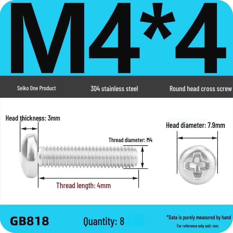 Phillips Pan Head Machine Screws, 304 Stainless Steel, Sizes M1-M10