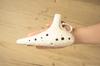 TNG Ocarina [Alto/C/AC / 12-Hole / Emerald] High-Quality Ocarina for Tube Play (Includes Strap) Glazed Finish with Ocean Wave Pattern (White)