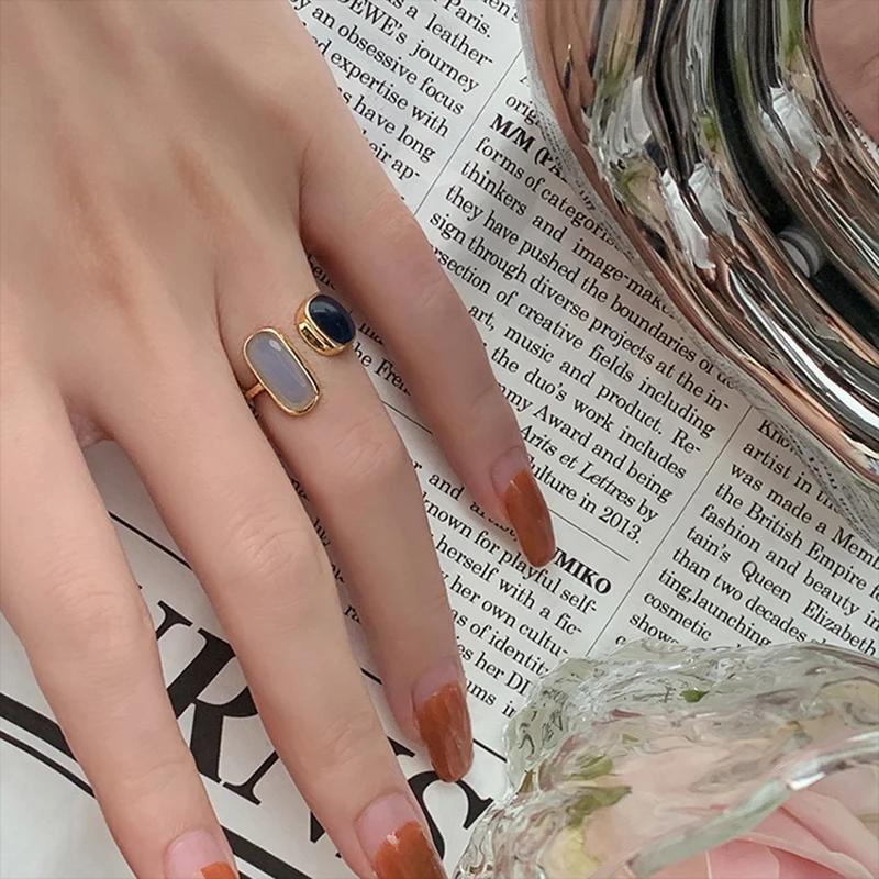 Vintage Fashion Morandi Two-Color Enamel Stitched Open Rings Elegant Jewelry Party Girl's Luxury Accessories for Women