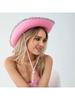 Pink Felt Cowboy Hat With Rhinestone Trim For Women Summer Wide Brim Western Fedora