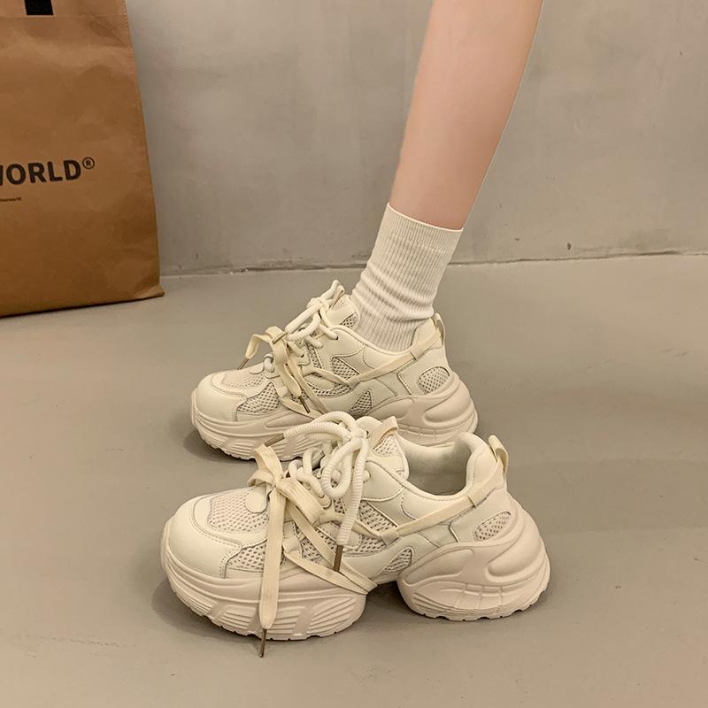 Popular Versatile Thick-soled Dad Shoes for Women and Small People Increase In Height 2025 New Summer Breathable Mesh Casual Sports Shoes