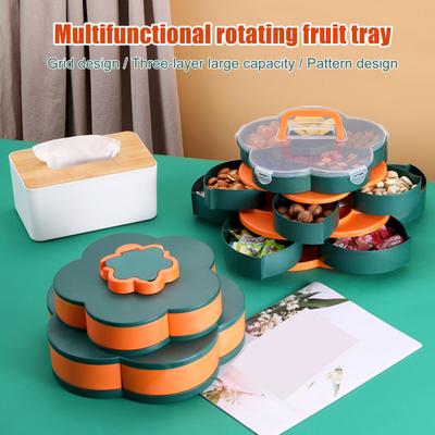 Rotating Fruit Plate Snack Tray with Lid 5/10 Compartments Plastic Divided Serving Tray for Parties Picnics Kids Safe Organizer And Snack Box