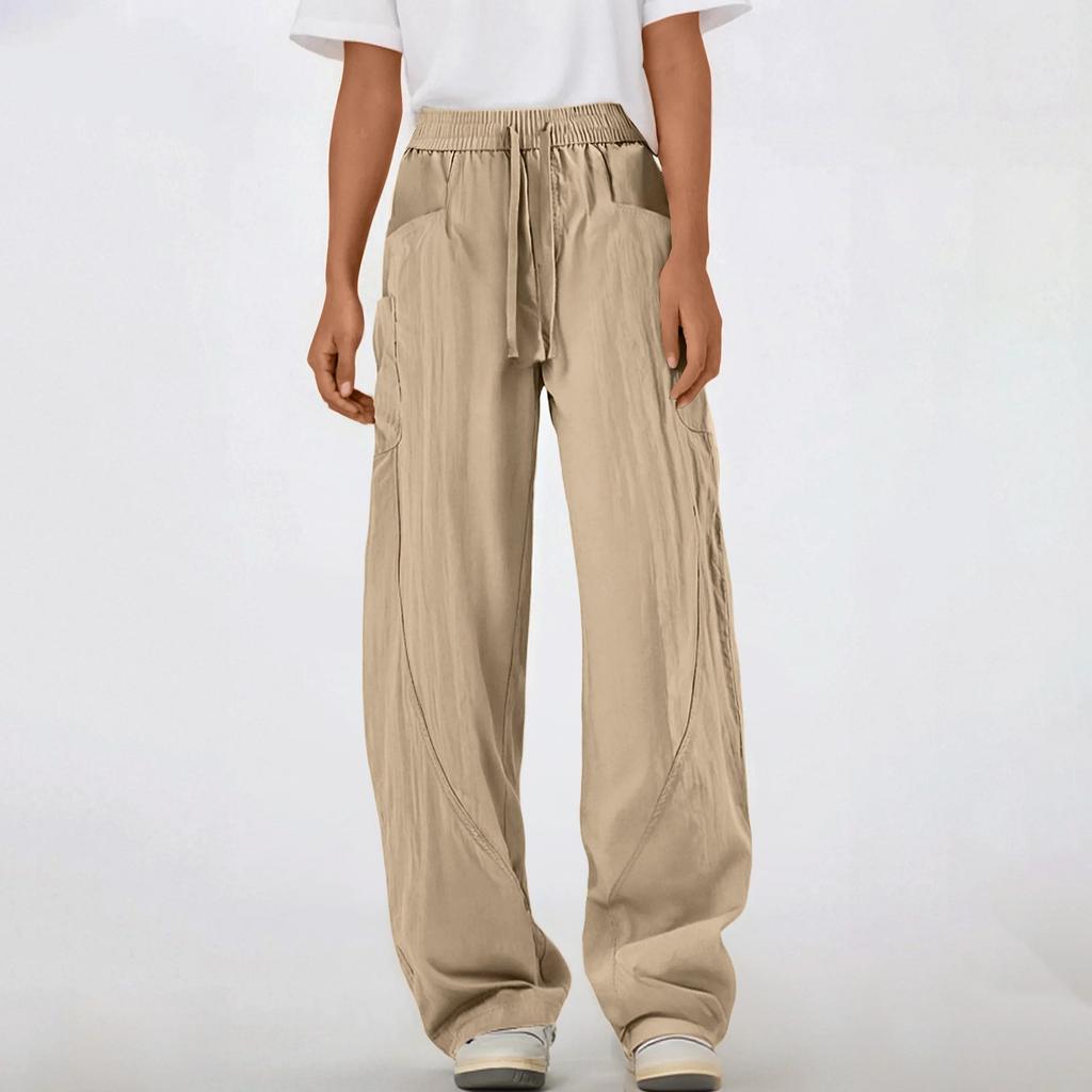 Women's New Ice Silk Quick Drying Paratrooper Pants, Wide Leg Pants, Solid Color Casual Pants