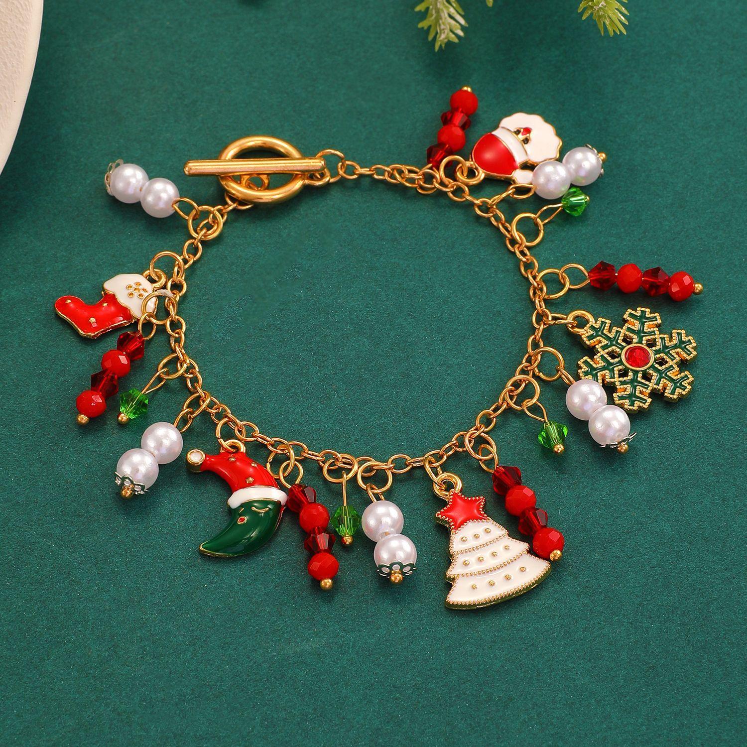 

Модные рождественские носки с лосем, подвеска в виде снеговика и рождественской елки, браслет 1 pcs