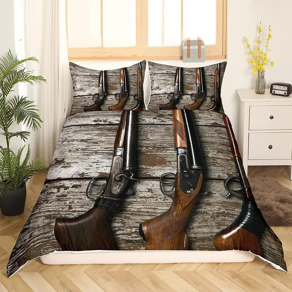 American Flag Duvet Cover Machine Gun Design Queen King Polyester Quilt USA Federations Stars Stripe Bedding Set