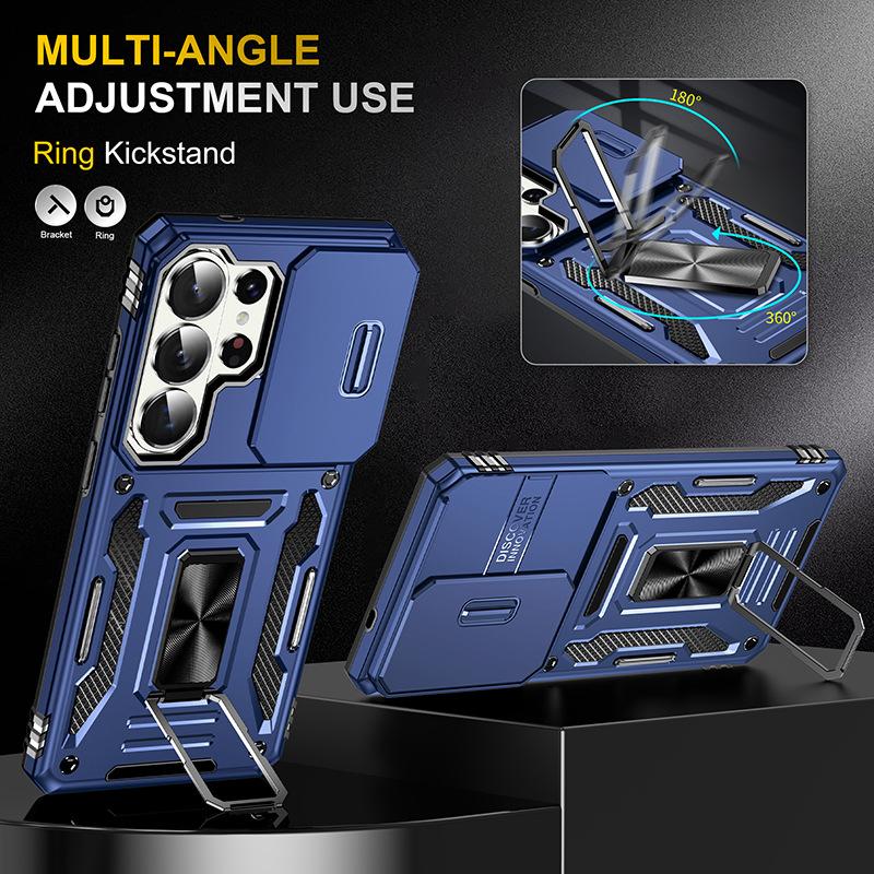 Case for Samsung S26 S25 S24 Plus Ultra Lens Sliding Window Protective Cover Full Coverage With Holder Kickstand Shock Proof