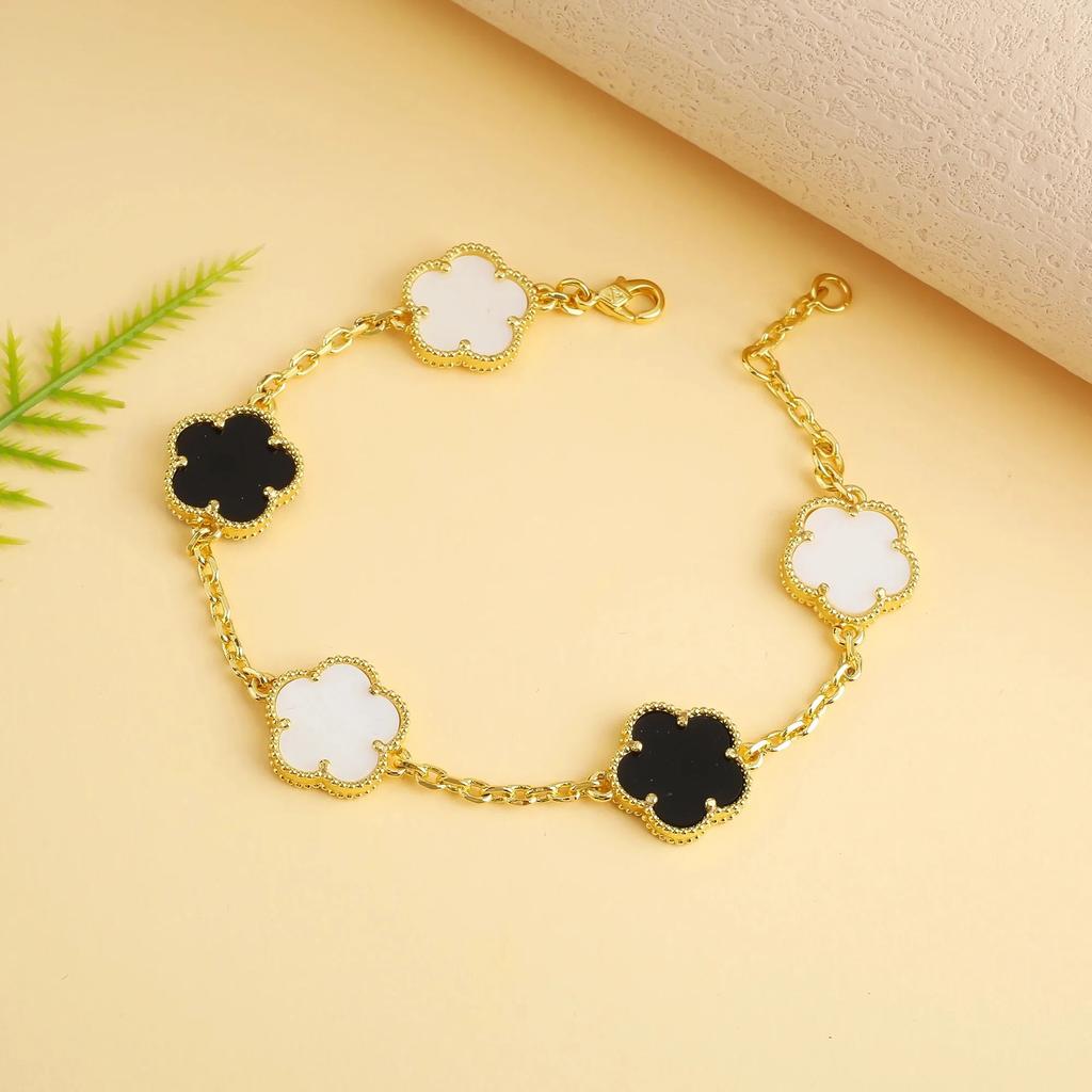 Classic Simple Fashion Five-leaf Flower Pendant Bracelet Natural Stone Clover Pendant Women's Party Daily Wear Zircon