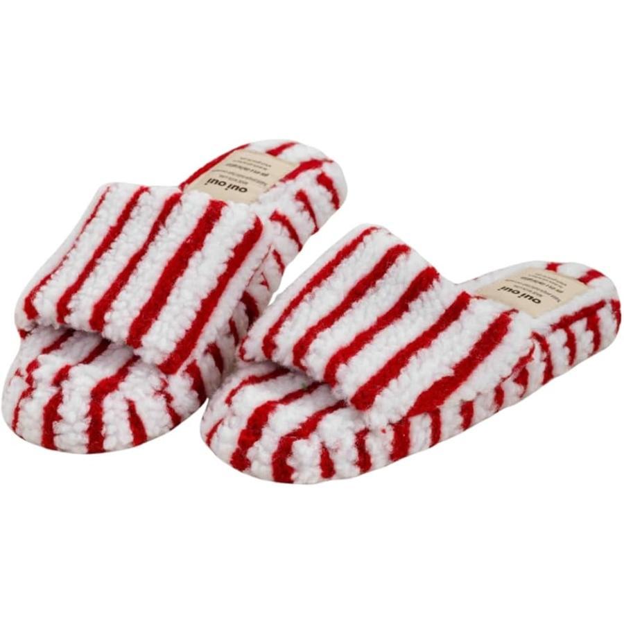 Slippers, Fluffy, Indoor, Fluffy, Warm, Room Shoes, Winter, Warm, Scandinavian (Red, M)