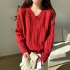 Soft waxy twist collar knitted sweater women's autumn and winter warm casual loose and thin lazy style top with base inside