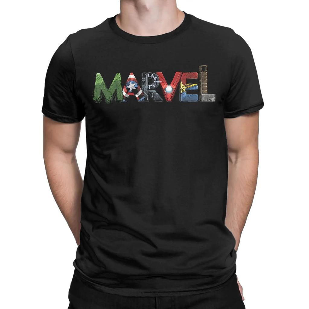 Avengers Character Text Portrait T Shirt Men Cotton Creative T-Shirt Crewneck Tees Short Sleeve Cotton Tops Graphic