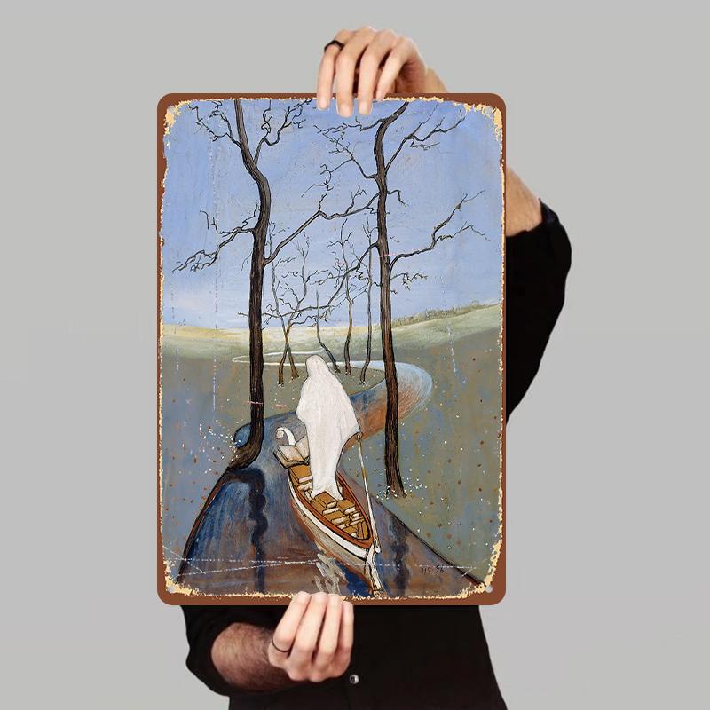 

Mysterious Riverside Lone Boat White Robe Figure Iron Painting Home Living Room Study Wall Art Decor 7.9x11.8In(20x30cm)