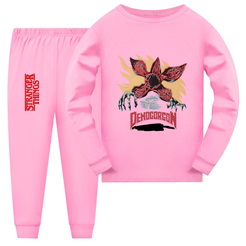 5385 Boys Girls Cartoon Print Long Sleeves T-shirt Trousers Pajamas Sleepwear Sets