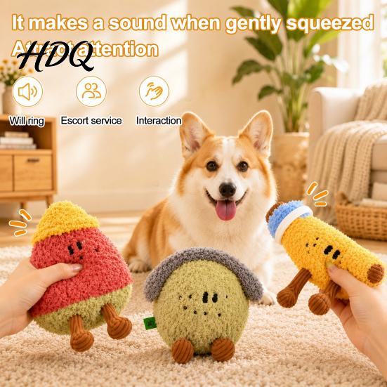 Teeth Grinding Toys for Puppies Plush Fruit Dog Toy with Bell Squeaky Interactive Chew Toy Funny Anthropomorphic Soft Stuffed Small To Medium